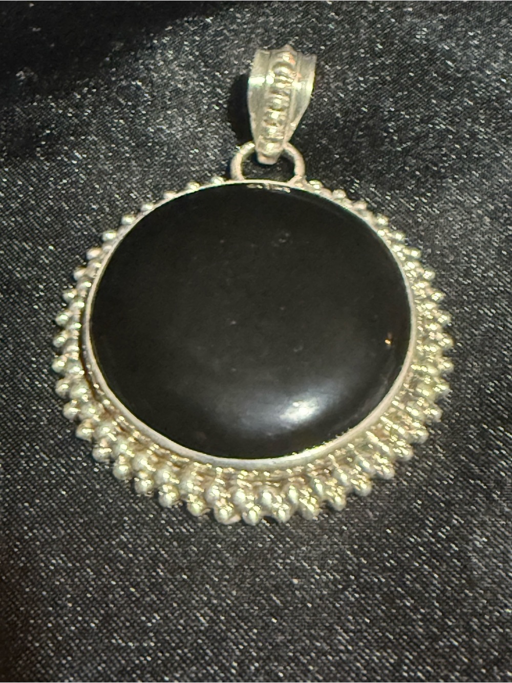 Sterling Silver Black Onyx Round Pendant